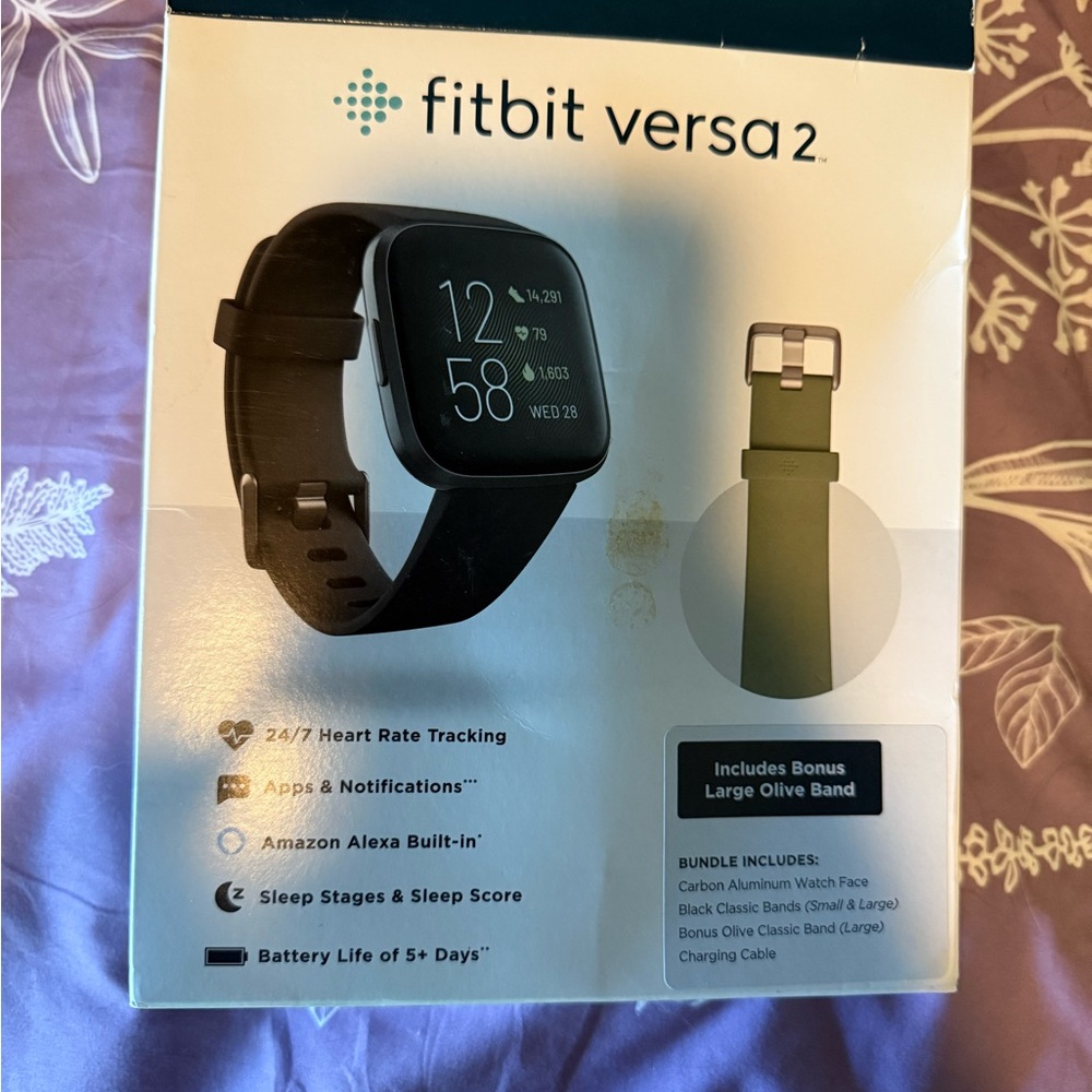Fitbit Versa 2 with Black and Olive Bands